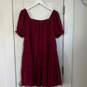 The cutest little Plumb Red Swiss DotPatterned Tiered Dress